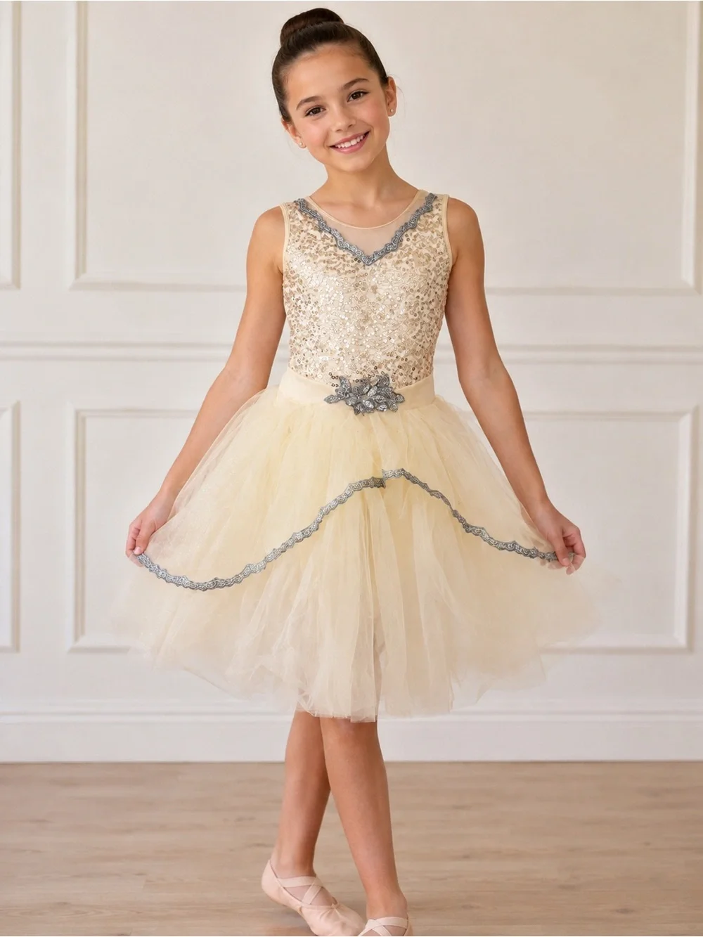Ivory & Silver Sequin Ballet Dance Costume – Tulle Tutu Dress